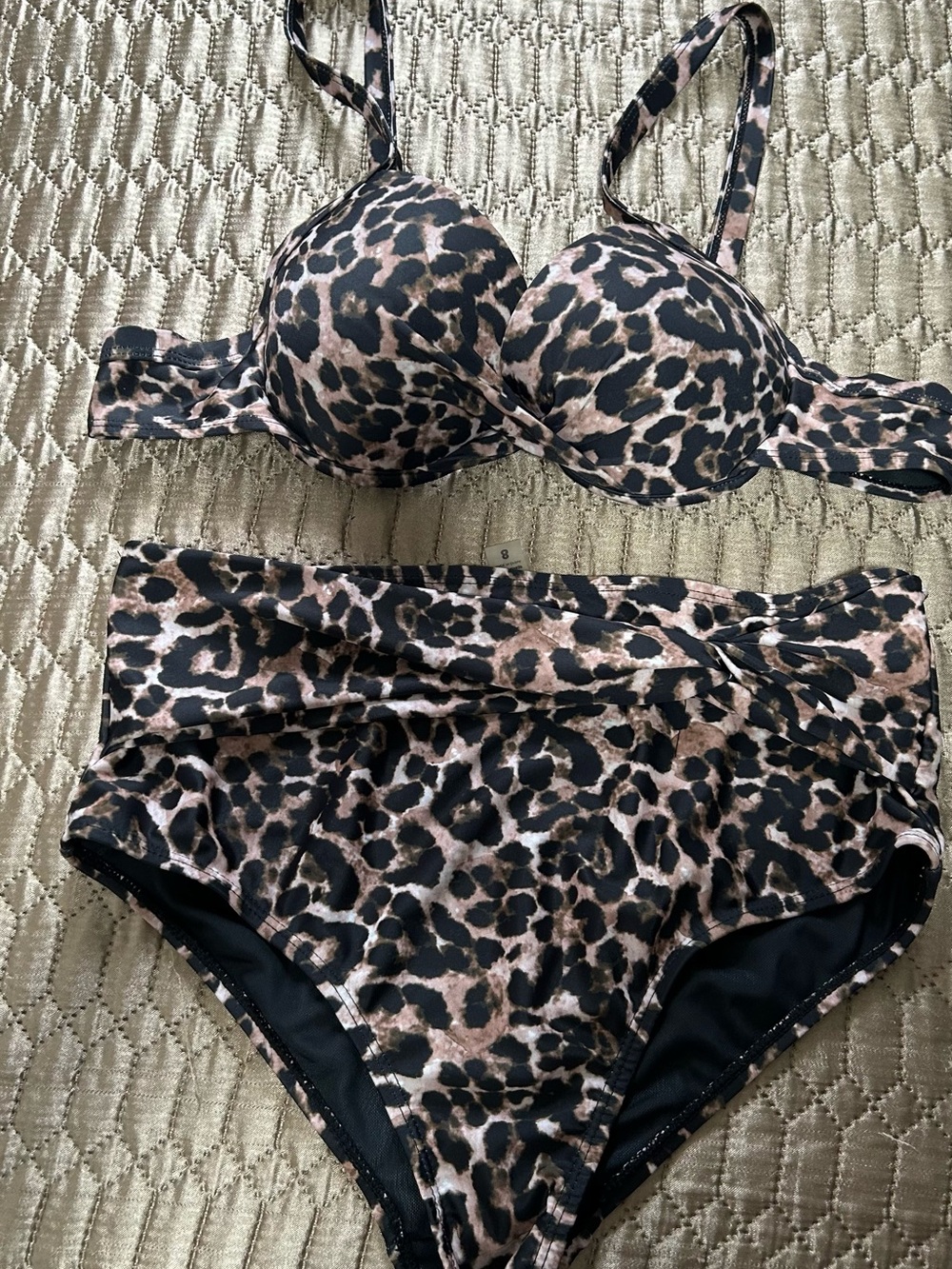 Leopard Print Women's Bra & High-Waist Brief Set - Black & Brown